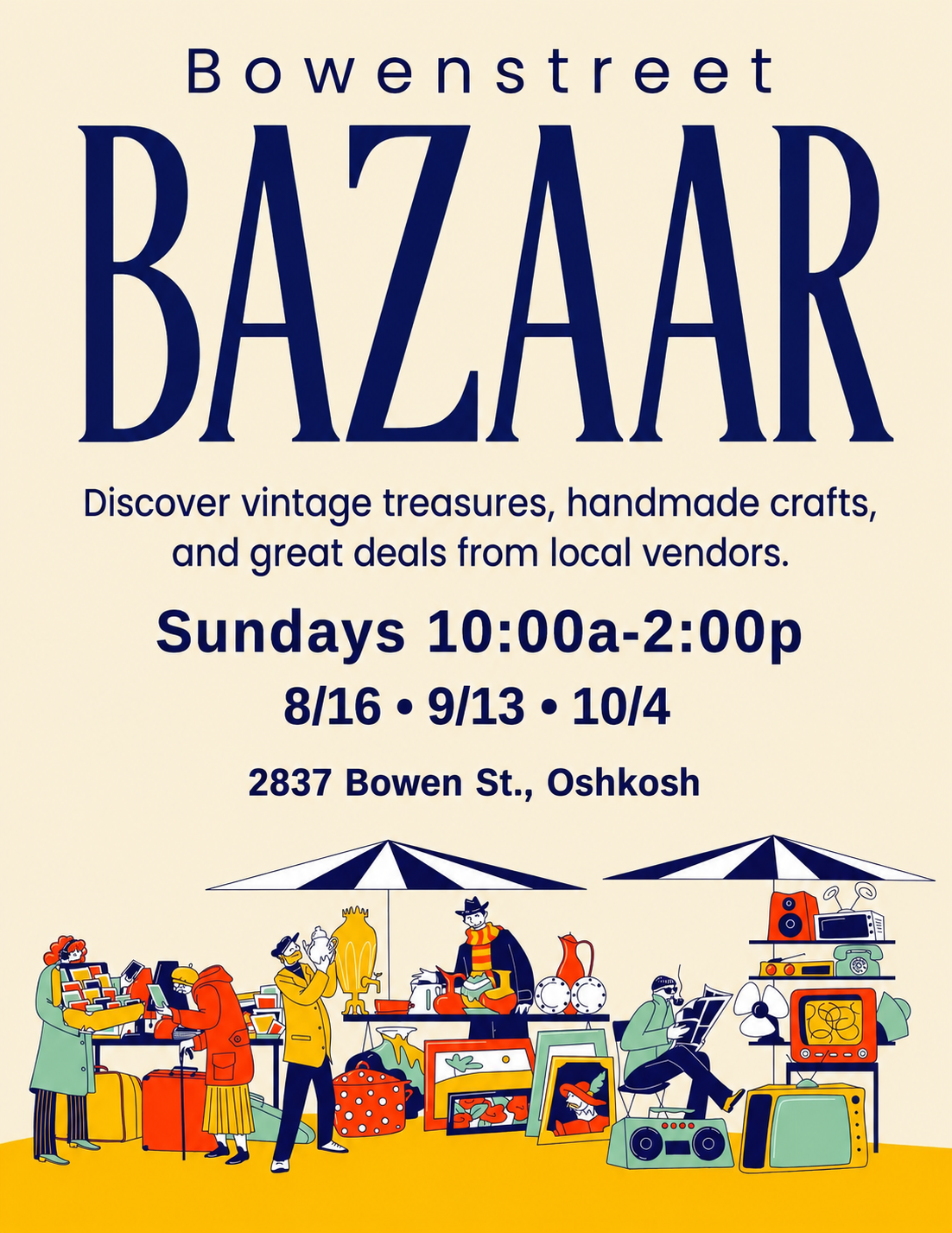 Bowenstreet Bazaar with vintage treasures, handmade crafts, and local vendors